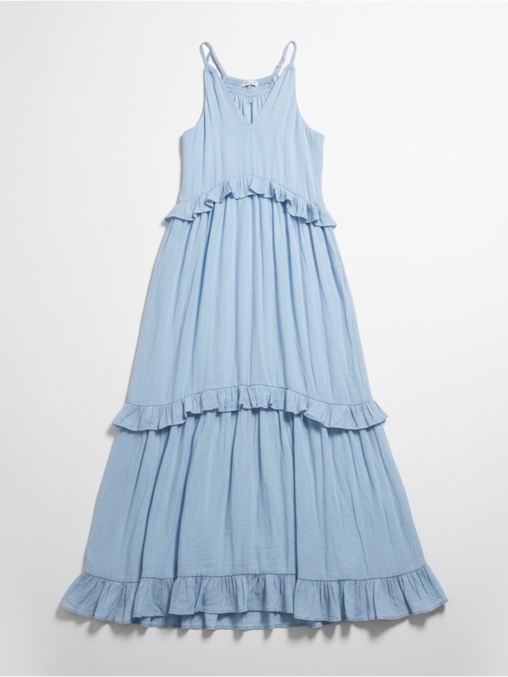 Sleeveless Light Blue Ruffle Tier Maxi Dress